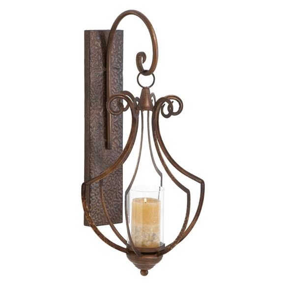 Large Bronze Metal Single Candle Wall Sconce Vintage Style